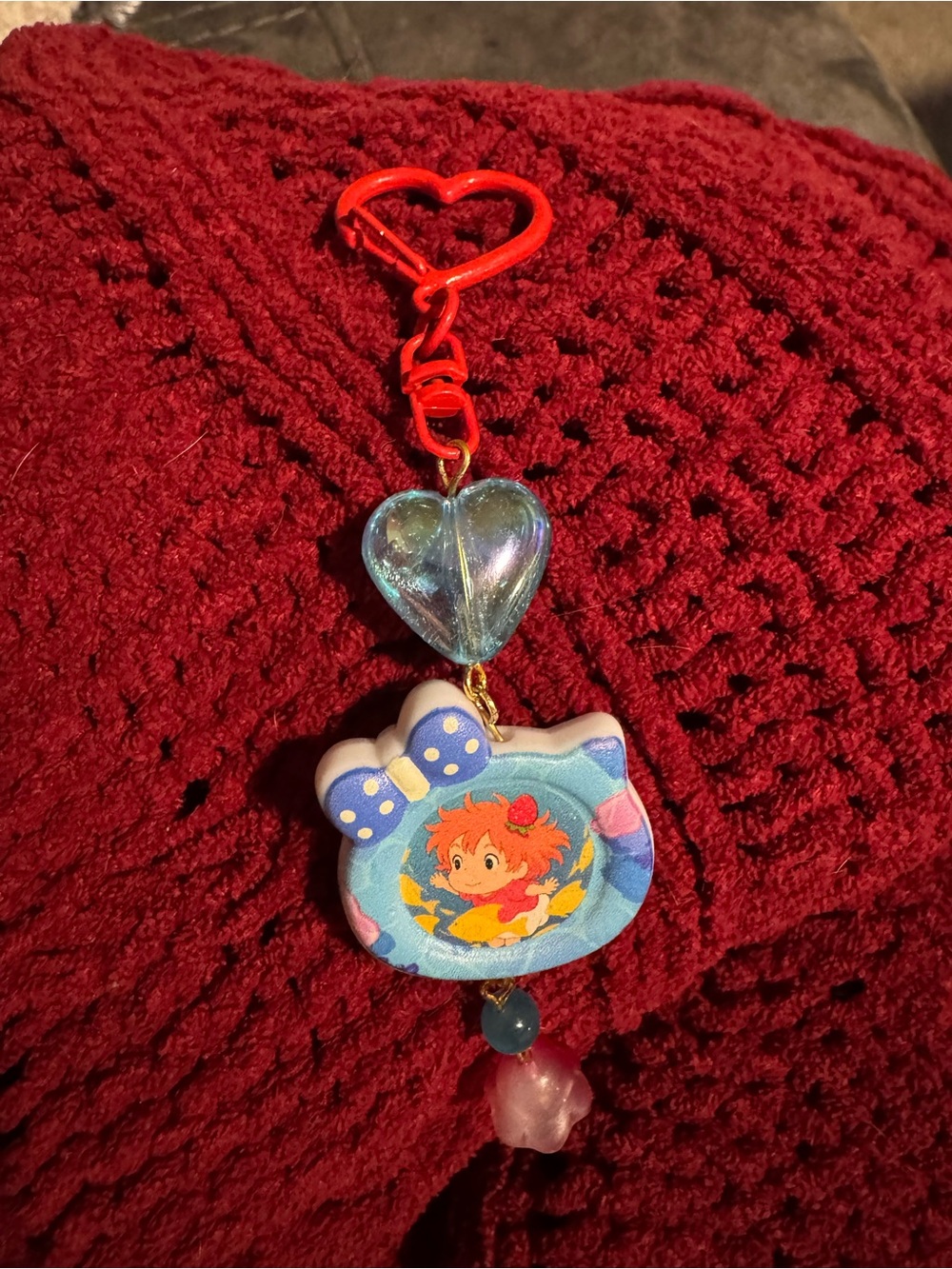 Red Heart Clip Charm Keychain with Blue Character Pendant - Kids Toys